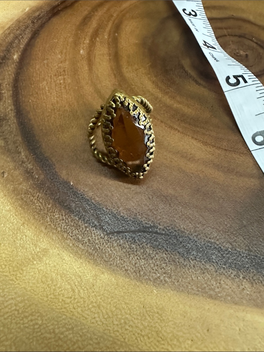 Handcrafted Amber Marquise Ring - Gold-Tone Setting